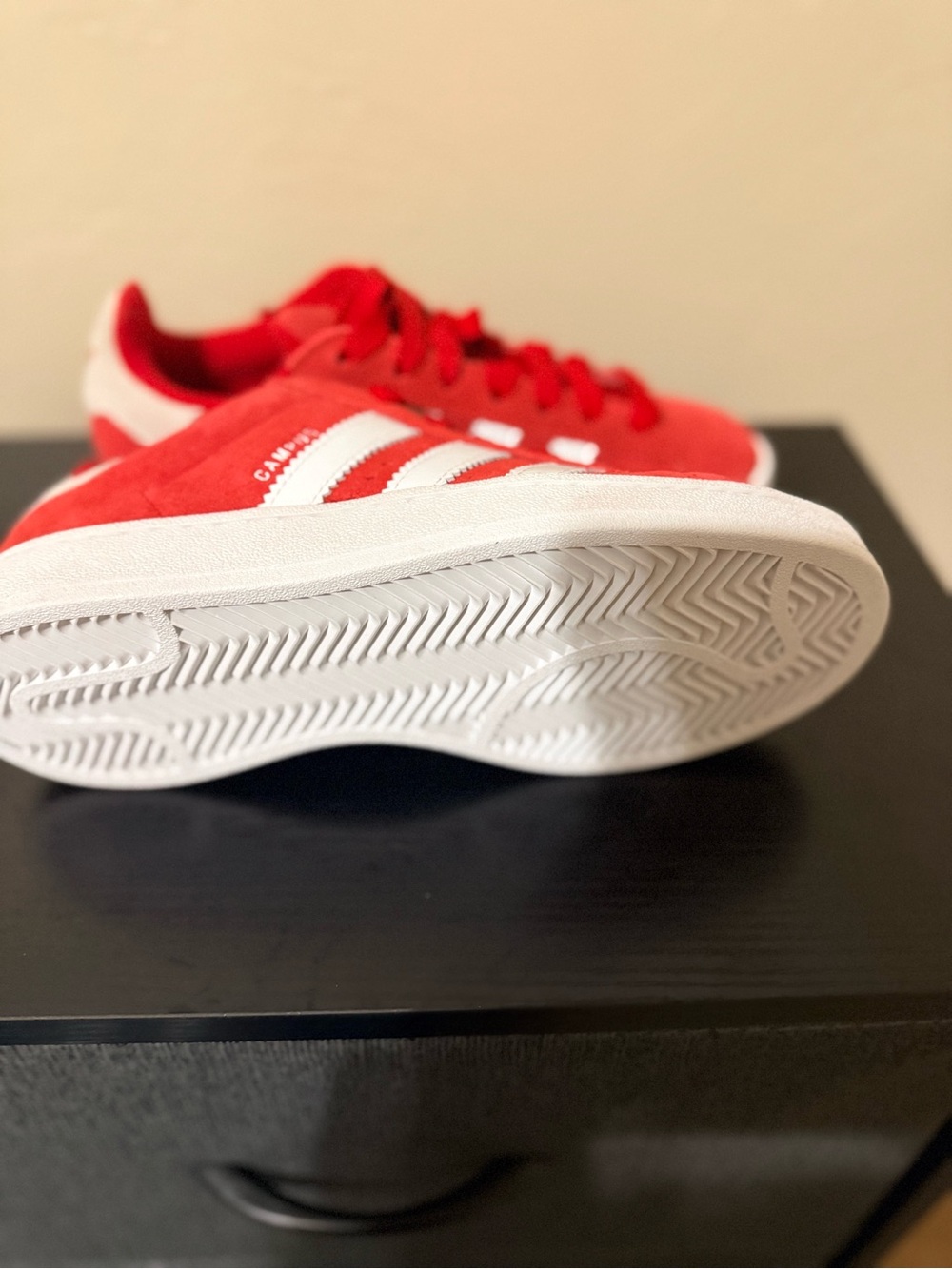 adidas Women’s Campus Red Suede Sneakers with White Stripes. Size 6W NWOT - Picture 5 of 5